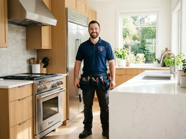Appliance Repair Hero technician in a Atlantic Beach, NY kitchen after an appliance repair